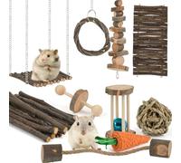 TMBMLPP Hamster Chew Toys Set, Small Animal Teething Toys, Dwarf Hamster Toys, Guinea Pig Chew toys, Boredom Breaker Cage Accessories - Wood Sticks Ladder Bell Roller, for Rat Gerbil Guinea Pigs