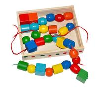 Tmboryuu Educational Wooden Threading Bead Lacing Toy for Toddler Shape and Color Recognition Hand Eye Coordination Training Toddler Fine Motor Skill Toy