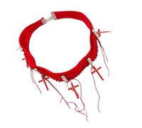 Tmboryuu Luxurious Velvety Ribbon Necklace Featuring Dazzling Crystal Embellished Crucifix Design for Evening Out Sweet and Cool Versatile Neckchain