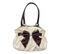 Tmboryuu Roomy Shoulder Handbag with Dots and Decorative Bow | Dotted Pattern and Large Front Ribbon, Lace Trim Along the Top Border and Ribbon Center, Roomy Soft-Sided Body