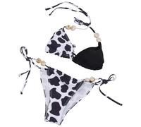 Tmboryuu Women Two Pcs Split Swimwear Female Backless Bathing Suit Side Tied Swimsuits Cow Spots Print Swimming Costume Set Women Bathing Suit