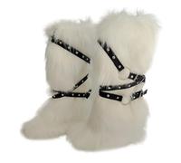 Tmboryuu Women's Thermal Faux Furs Leg Covers With Rivets Harness Fuzzy Plush Warmers For Festival And Casual Outings Fashionable Leg Warmers
