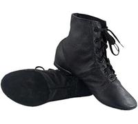 TMEEIHNSS Cheapdancing Women’s Leather Practice Dancing Shoes Jazz Boots Soft-Soled High Boots, Black, Black, 4 UK