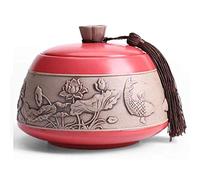 Tmendy Funeral Urn for Adult Ashes, Human or Pet Memorial Urns,Chinese Style Handmade Ceramics Hand Painted Keepsake-Burial Urn At Home or Cemetery or Niche (Color : Red)