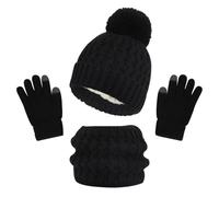 TMEOG Kids Hat Scarf Gloves Set 3 in 1 Knitted Outdoor Sports Winter Accessories Thermal Toddler Gloves Snood Bobble Hat Age 1-6 Girls Black