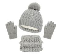 TMEOG Kids Hat Scarf Gloves Set 3 in 1 Knitted Outdoor Sports Winter Accessories Thermal Toddler Gloves Snood Bobble Hat Age 1-6 Girls Grey
