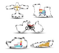 Tmflexe Transportation Vehicle Cookie Cutter 5 Different Types Molds Shapes Set Sandwich Cutters Fruit Veggie Cutter DIY Party Decor, Pack of 5-Car, Plane, Train, Sailing boat,Sporty Car,Motorcycle