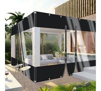 TMGJShd Tarpaulin Outdoor Curtains with Eyelets, Plastic Transparent Curtains with Zipper, 0.5mm PVC Plastic Waterproof Curtains for Garage, Porch, Patio. (Black(2 zipper) / Size: H:2m W:3.5m)