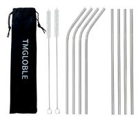 TMGLOBLE 8Pcs Stainless Steel Straws, Reusable Metal Drinking Straws with 2 Cleaning Brush for Bubble Tea, Smoothie, Milkshake, Cocktails and Hot and Cold Drinks