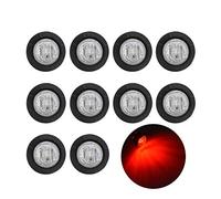 TMH 10 Pcs 3/4 Inch Clear Lens Red LED 3 Diodes Round Clearance Side Marker Indicator Lights with Rubber for Pickup Truck Trailer 12V DC