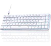 TMKB T68SE 60% Mechanical Gaming Keyboard - Ultra-Compact 68 Keys Wired Keyboard with Blue Switches, LED Backlit, Dedicated Arrow & Control Keys - White - for Windows PC/Laptop/Gamers/Typists