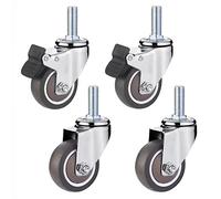 TMKDNNKG Castor Wheels Heavy Duty TPE Rubber Swivel Trolley Furniture Caster Shopping Cart Wheel M10x25mm Threaded Stem Replacement Casters,for Baby Bed,Furniture Cabinet,Table,4 Pcs (Brake+Universal