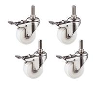 TMKDNNKG Castor Wheels,Threaded Stemer Wheels M10X25Mm,Small Shopping Cart Wheel Trolley 360 Degree Swivelor Wheelsniture Replacement Wheels,Pa Material,4 Pcs,White/Brake/40Mm/1.5In