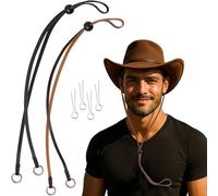 TMKEFFC 2 Pack Genuine Leather Hat Chin Straps - Brown & Black Adjustable Hat Cords with Cotter Pins - Real Cowhide Windproof Strap for Cowboy, Sun, Western, and Outdoor Hats for Men & Women