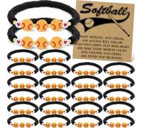 TMKEFFC 24 PCS Softball Bracelets Team Gifts - Adjustable Bead Charm Bracelets with Motivational Cards for Softball Players, Girls Team Party Favors, Sport Birthday Goodie Bag Bulk Supplies, One Size