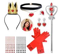 Tmlifehy 8Pcs Queen of Hearts Accessories Set, Queen of Hearts Costume Women Includes Heart Crown Earrings Necklace Wand Ring, Fun Empress of Heart Costume Accessories for Halloween,Birthday Party.