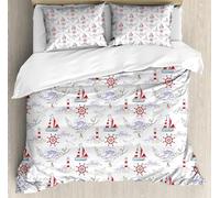 TMMDH Bedding Baby Duvet Cover Sets - Soft Microfibre Polyester Duvet Cover - Easy Care Quilt Cover Bedding Set with 2 Pillow cases - White Purple Waves Sailboat, Baby (120 cm x 150 cm)