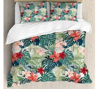 TMMDH Bedding Baby Duvet Cover Sets - Soft Microfibre Polyester Duvet Cover - Easy Care Quilt Cover Bedding Set with 2 Pillow cases - Light Blue Red Floral, Baby (120 cm x 150 cm)