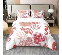 TMMDH Bedding Baby Duvet Cover Sets - Soft Microfibre Polyester Duvet Cover - Easy Care Quilt Cover Bedding Set with 2 Pillow cases - White Red Coral, Baby (120 cm x 150 cm)