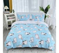 TMMDH Bedding Baby Duvet Cover Sets - Soft Microfibre Polyester Duvet Cover - Easy Care Quilt Cover Bedding Set with 2 Pillow cases - Cartoon Blue Cute Cat, Baby (120 cm x 150 cm)