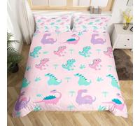 TMMDH Bedding Baby Duvet Cover Sets - Soft Microfibre Polyester Duvet Cover - Easy Care Quilt Cover Bedding Set with 2 Pillow cases - Cartoon Pink Cute Dinosaur, Baby (120 cm x 150 cm)