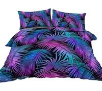 TMMDH Bedding Baby Duvet Cover Sets - Soft Microfibre Polyester Duvet Cover - Easy Care Quilt Cover Bedding Set with 2 Pillow cases - Blue Purple Tropical Palm Leaves, Baby (120 cm x 150 cm)