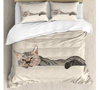 TMMDH Bedding Baby Duvet Cover Sets - Soft Microfibre Polyester Duvet Cover - Easy Care Quilt Cover Bedding Set with 2 Pillow cases - Beige Cartoon Cute Cat, Baby (120 cm x 150 cm)