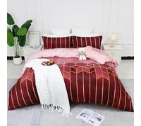 TMMDH Bedding Baby Duvet Cover Sets - Soft Microfibre Polyester Duvet Cover - Easy Care Quilt Cover Bedding Set with 2 Pillow cases - Red Golden Lines, Baby (120 cm x 150 cm)