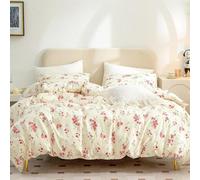 TMMDH Bedding Baby Duvet Cover Sets - Soft Microfibre Polyester Duvet Cover - Easy Care Quilt Cover Bedding Set with 2 Pillow cases - White Red Floral, Baby (120 cm x 150 cm)