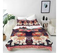 TMMDH Bedding Baby Duvet Cover Sets - Soft Microfibre Polyester Duvet Cover - Easy Care Quilt Cover Bedding Set with 2 Pillow cases - Black Red Elephant Floral, Baby (120 cm x 150 cm)
