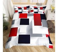 TMMDH Bedding Baby Duvet Cover Sets - Soft Microfibre Polyester Duvet Cover - Easy Care Quilt Cover Bedding Set with 2 Pillow cases - Red and Black Squares 3D Printed, Baby (120 cm x 150 cm)