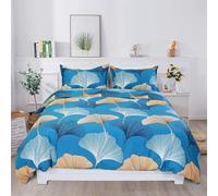 TMMDH Bedding King Size Duvet Cover Sets - Soft Microfibre Polyester Duvet Cover - Easy Care Quilt Cover Bedding Set with 2 Pillow cases - Blue Gold Leaves, King (220 cm x 230 cm)