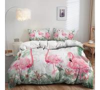 TMMDH Bedding Single Duvet Cover Sets - Soft Microfibre Polyester Duvet Cover - Easy Care Quilt Cover Bedding Set with 2 Pillow cases - White Flamingo, Single (135 cm x 200 cm)