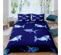 TMMDH Bedding Single Duvet Cover Sets - Soft Microfibre Polyester Duvet Cover - Easy Care Quilt Cover Bedding Set with 2 Pillow cases - blue ocean shark, Single (135 cm x 200 cm)