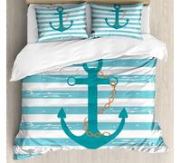 TMMDH Bedding Super King Size Duvet Cover Sets - Soft Microfibre Polyester Duvet Cover - Easy Care Quilt Cover Bedding Set with 2 Pillow cases - Blue Anchor, Super King (220 cm x 260 cm)