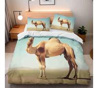 TMMDH Camel Duvet Cover 135x200 cm Desert Animals Quilt Cover Soft Breathable Brushed Microfibre Single Bedding Set 3PCS with Zipper Closure, Pillowcases 50x75 cm