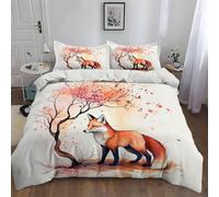TMMDH Cartoon Duvet Cover 120x150 cm Foxes Falling Leaves Quilt Cover Soft Breathable Brushed Microfibre Small Single Bedding Set 3PCS with Zipper Closure, Pillowcases 50x75 cm