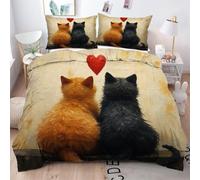 TMMDH Cat Duvet Cover 260x220 cm Red Hearts Quilt Cover Soft Breathable Brushed Microfibre Super King Bedding Set 3PCS with Zipper Closure, Pillowcases 50x75 cm