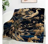 TMMDH Fleece Throw Blanket Super Soft, New Chinese China-Chic Printed Design Peacock Pattern Cozy Flannel Blanket, Warm Lightweight Sofa Bed Throw, Washable for Couch Bedroom Decor, 40"x50"