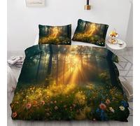 TMMDH Forest Sunlight Duvet Cover 135x200 cm Flowers and Plants Quilt Cover Soft Breathable Brushed Microfibre Single Bedding Set 3PCS with Zipper Closure, Pillowcases 50x75 cm
