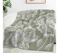 TMMDH Large Fleece Throw Blanket 50"x60" Super Soft with Flowers Design Green Pattern, Big Cosy Flannel Blanket for Couch & Bed, Warm Snuggle Wrap, Washable