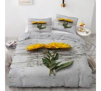 TMMDH Retro Minimalism Duvet Cover 260x220 cm Yellow Flowers Quilt Cover Soft Breathable Brushed Microfibre Super King Bedding Set 3PCS with Zipper Closure, Pillowcases 50x75 cm