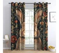 TMMDH Retro Rabbits Blackout Curtains Floral Eyelet Curtains Thermal Insulated Three Floors Curtains 2 Panels 66 x 54 Inches for Living Room
