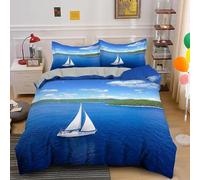 TMMDH Sailboat Duvet Cover 135x200 cm Blue Ocean Quilt Cover Soft Breathable Brushed Microfibre Single Bedding Set 3PCS with Zipper Closure, Pillowcases 50x75 cm