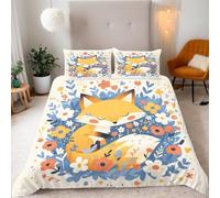 TMMDH Single Duvet Cover Set 155x220 cm Fox Bedding Sets 3D Printed Lightweight 3 Piece Comforter Sets, 1 Duvet Cover and 2 Pillow Shams for Kids Boys Girls
