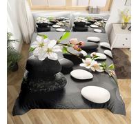 TMMDH Zen Duvet Cover 230x220 cm Green Quilt Cover Soft Breathable Brushed Microfibre King Bedding Set 3Pcs with Zipper Closure, Pillowcases 50x75 cm
