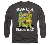 TMNT Have A Slice Day Mens Long Sleeve T Shirt, Charcoal, Medium