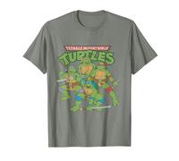 TMNT Logo with Characters Ready to Fight T-Shirt, Men, Olive Heather, XX-Large
