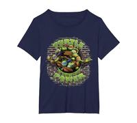 TMNT Text Ninjas Only Stamp Ninja Turtles T-Shirt, Women's Plus, Navy Blue, 3X