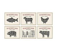 TMO2 Butcher Guide - Beef Cuts Cow Poster Set, Culinary Classroom Decor, Meat Chart - Unframed Set of 6 (8x10")